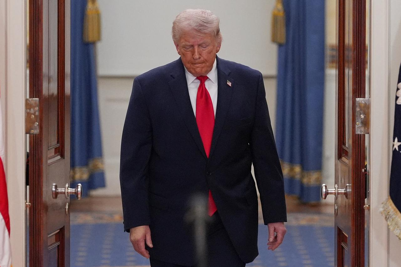 U.S. President Donald Trump delivers an address to the nation about the Iran war at the White House in Washington