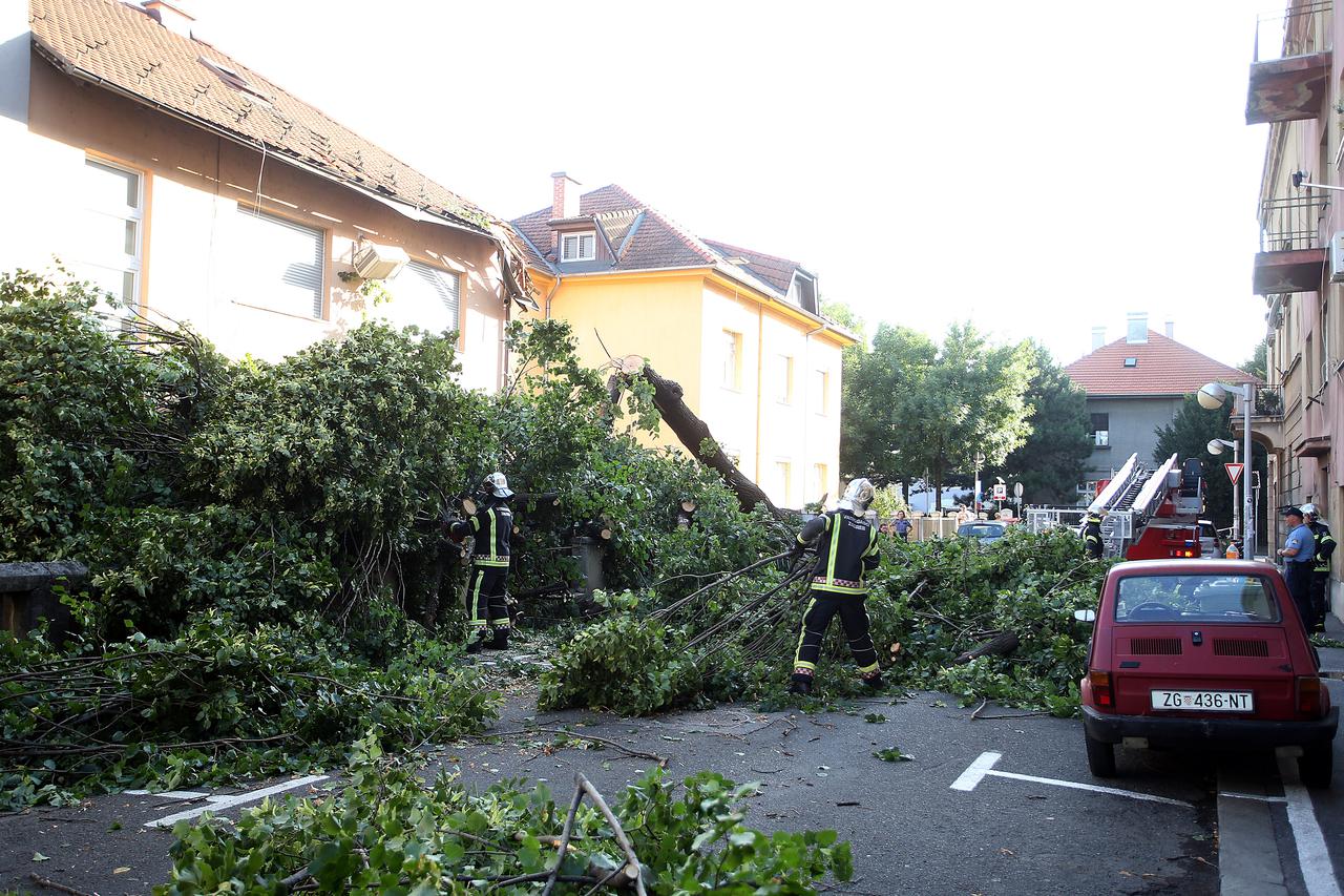 Zagreb: U Škrlčevoj ulici nevrijeme srušilo stablo na obližnju kuću