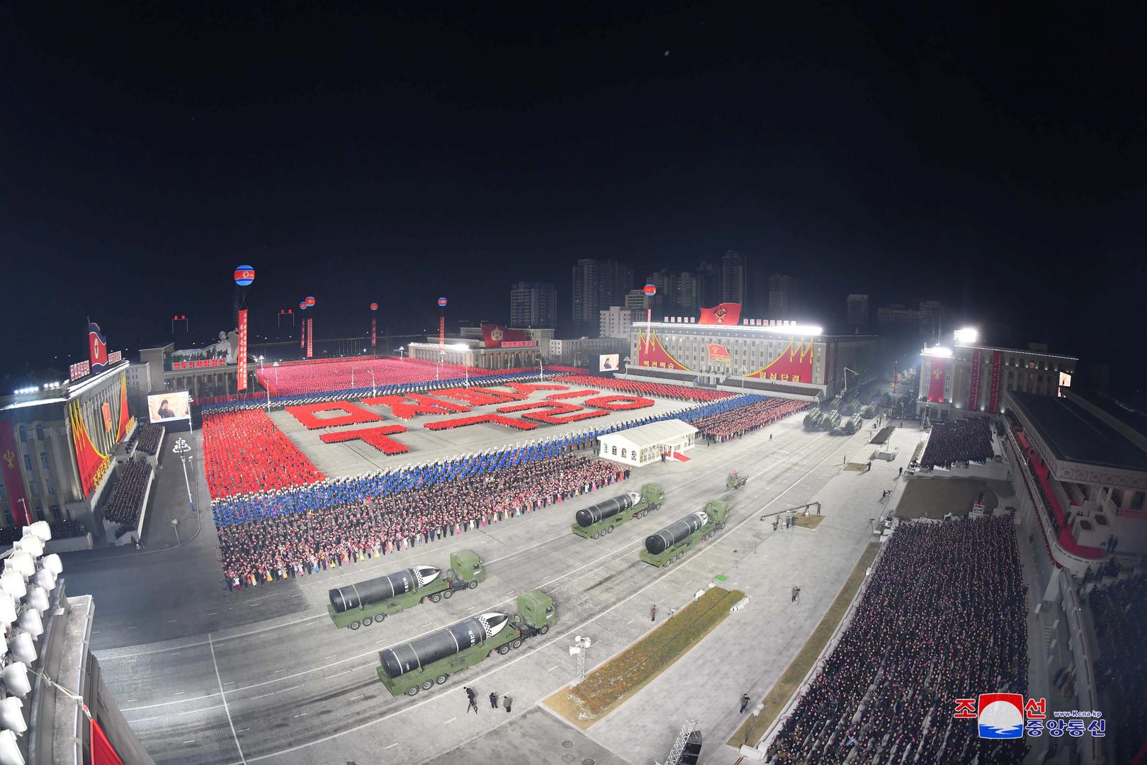 8th Congress of the Workers' Party in Pyongyang A general view of a military parade to commemorate the 8th Congress of the Workers' Party in Pyongyang, North Korea January 14, 2021 in this photo supplied by North Korea's Central News Agency (KCNA).    KCNA via REUTERS    ATTENTION EDITORS - THIS IMAGE WAS PROVIDED BY A THIRD PARTY. REUTERS IS UNABLE TO INDEPENDENTLY VERIFY THIS IMAGE. NO THIRD PARTY SALES. SOUTH KOREA OUT. NO COMMERCIAL OR EDITORIAL SALES IN SOUTH KOREA. KCNA