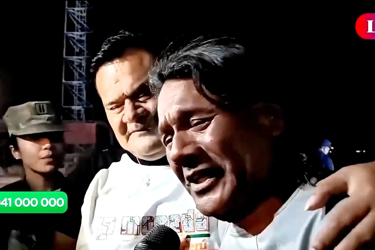 Peruvian fisherman Maximo Napa, who spent 95 days lost in the Pacific Ocean before being rescued by an Ecuadorian fishing patrol, speaks to media in Paita