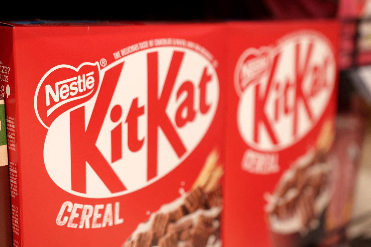FILE PHOTO: Nestle KitKat products are displayed on a shelf in a supermarket