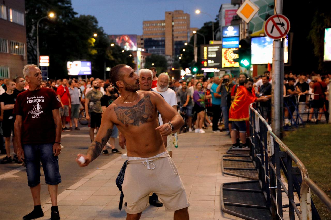Supporters of North Macedonia's biggest opposition party VMRO-DPMNE rally in Skopje