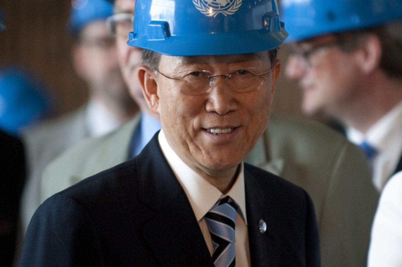 'United Nations Secretary General Ban Ki-moon in the United Nations Trusteeship Council chambers on June 9, 2011 at the United Nations in New York. AFP PHOTO / DON EMMERT'