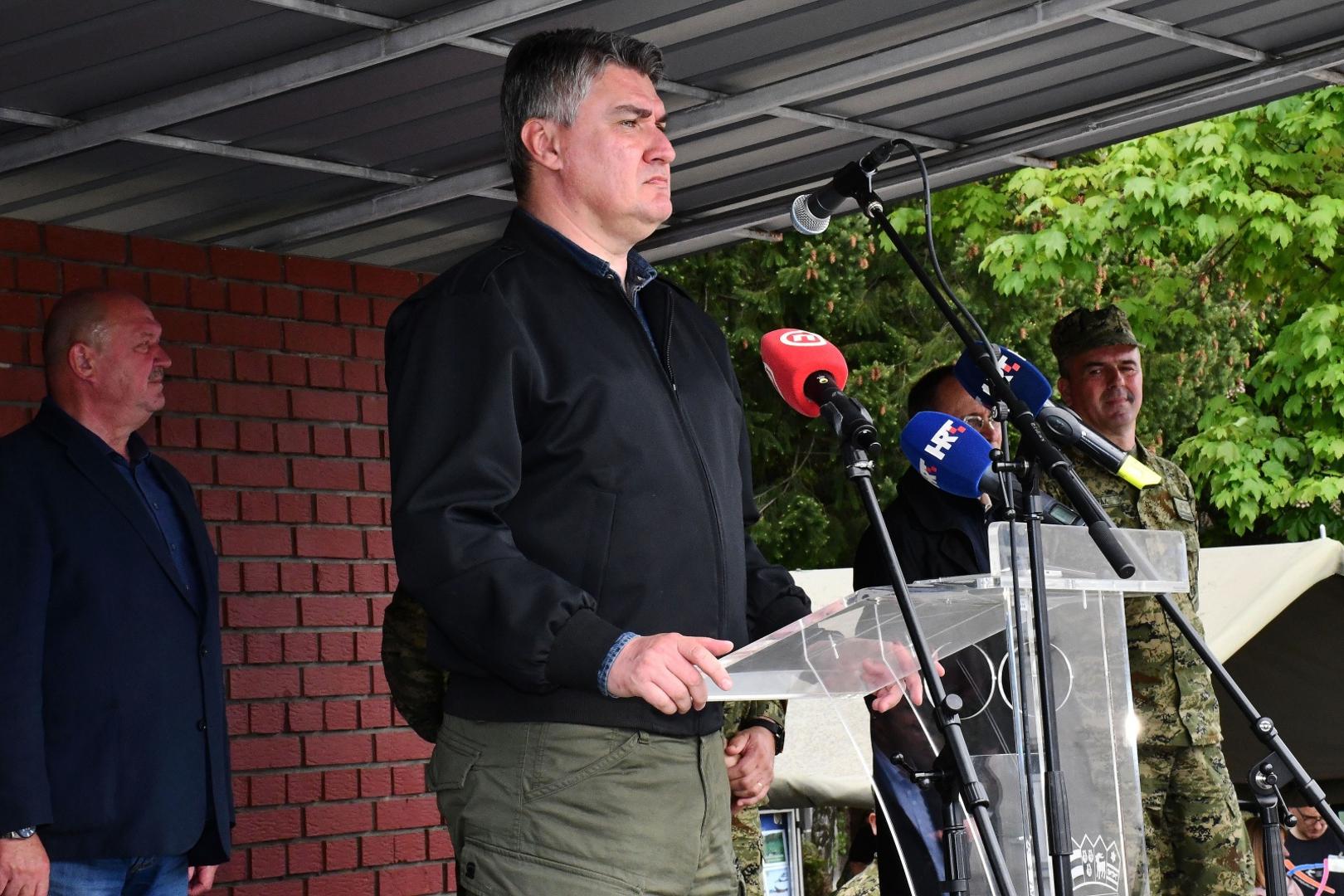 14.05.2021., Pozega - Svecanost polaganja prisege 30. narastaja rocnih vojnika na dragovoljnom vojnom osposobljavanju u vojarni "12. Brigade HV". Predsjednik Republike Hrvatske i vrhovni zapovjednik Oruzanih snaga Republike Hrvatske Zoran Milanovic. Photo: Ivica Galovic/PIXSELL