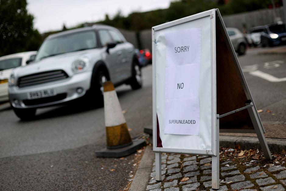 Signs show that unleaded petrol has run out at a fuel station in Newcastle-under-Lyme