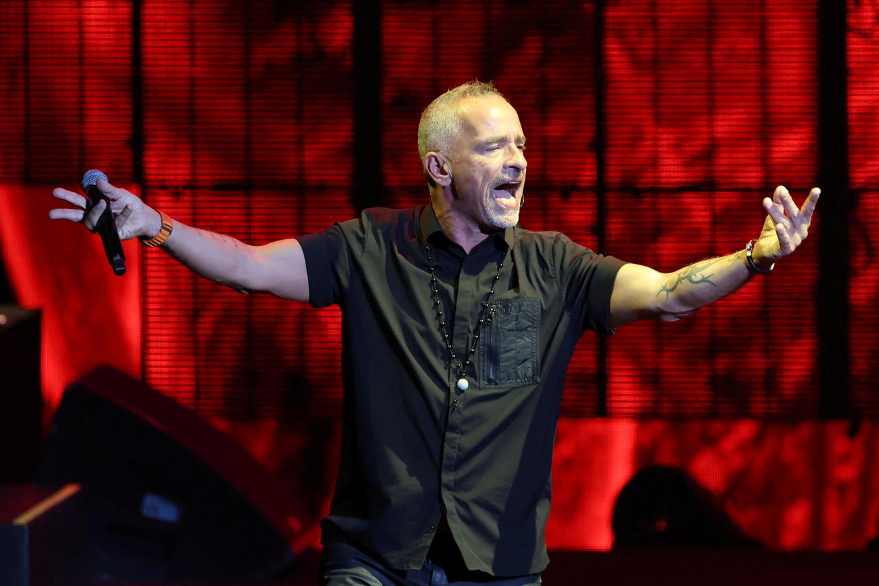 Italian singer Eros Ramazzotti performs during his Battito Infinito World Tour at Microsoft theatre in Los Angeles