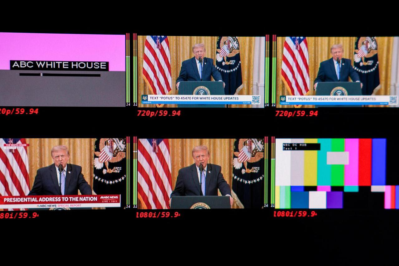 U.S. President Donald Trump addresses the nation from the White House in Washington