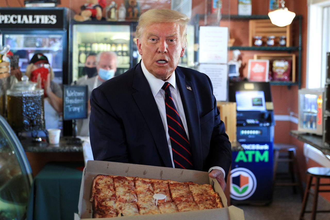 U.S. President Trump gets take out pizza at restaurant while campaigning for re-election in Old Forge, Pennsylvania