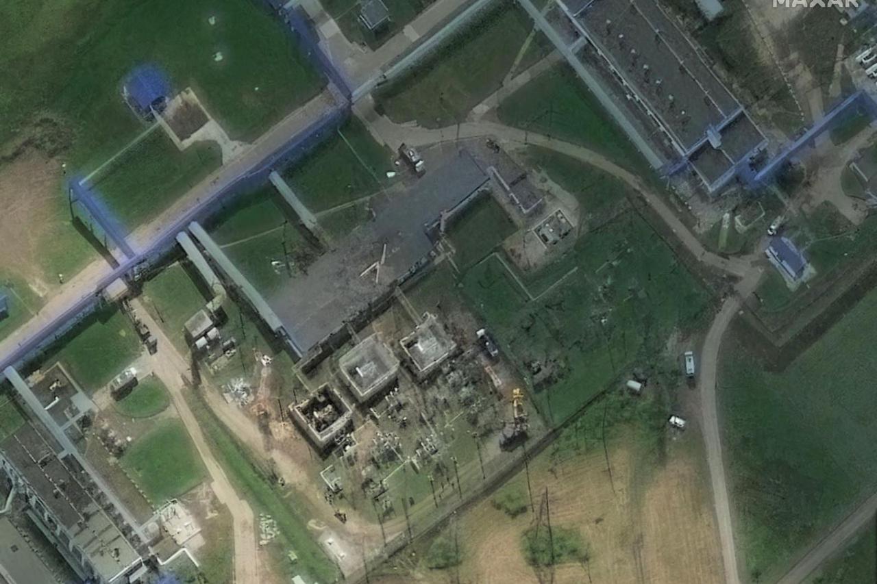 A satellite image shows an oil pumping station, part of Druzhba pipeline infrastructure, struck by drones according to Ukraine's military, in Tambov region