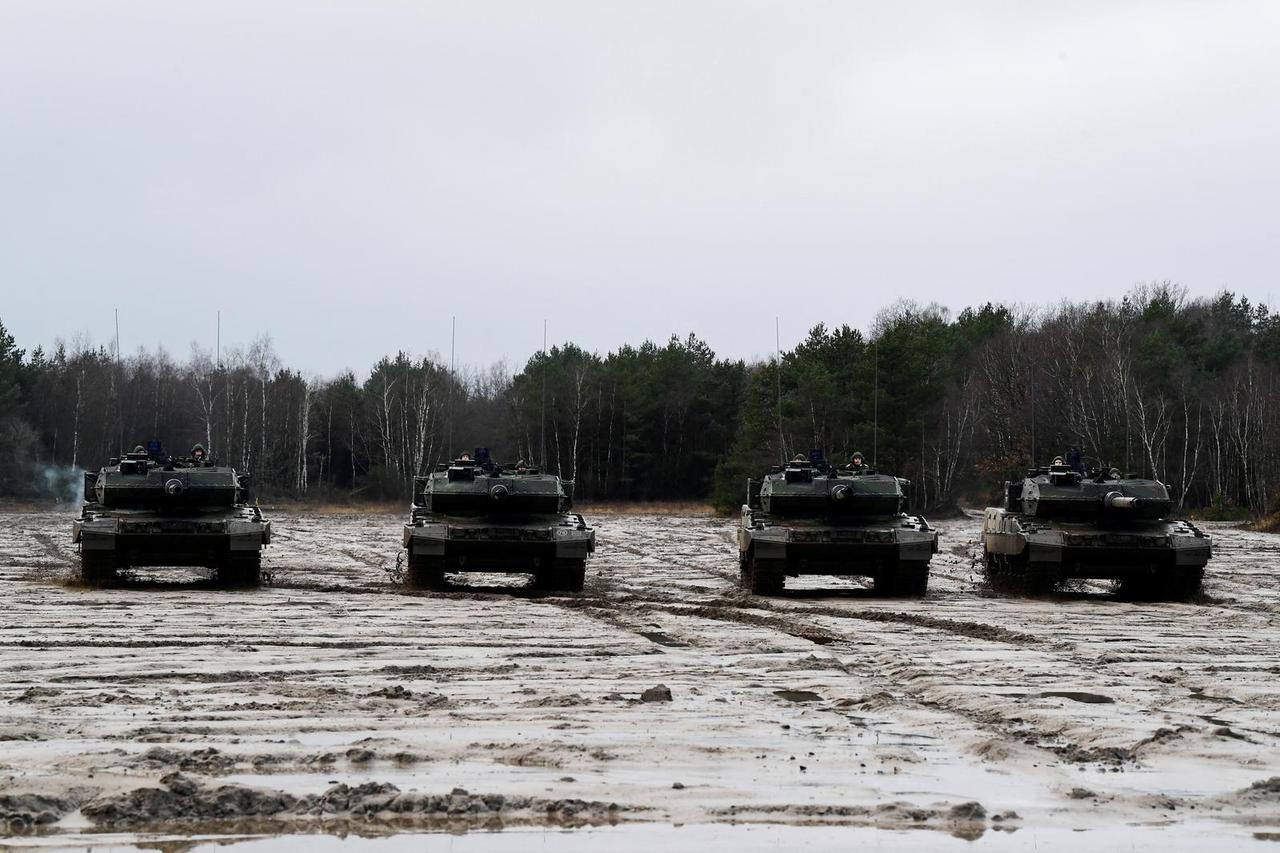 Leopard 2A7V tanks are seen at Munster military base, in Munster
