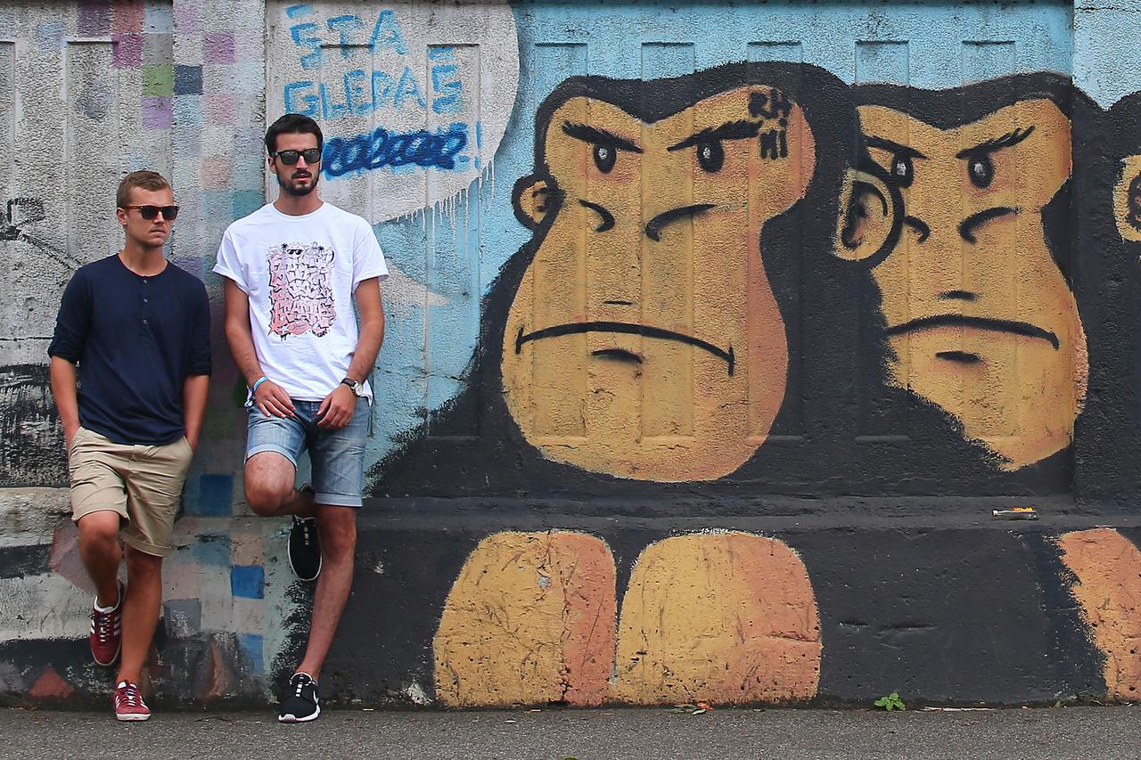 17.08.2016., Zagreb - Grafiteri Marko Boko i Boris Bare inicijatori su ponovnog oslikavanja zida u Branimirovoj. Photo: Jurica Galoic/PIXSELL