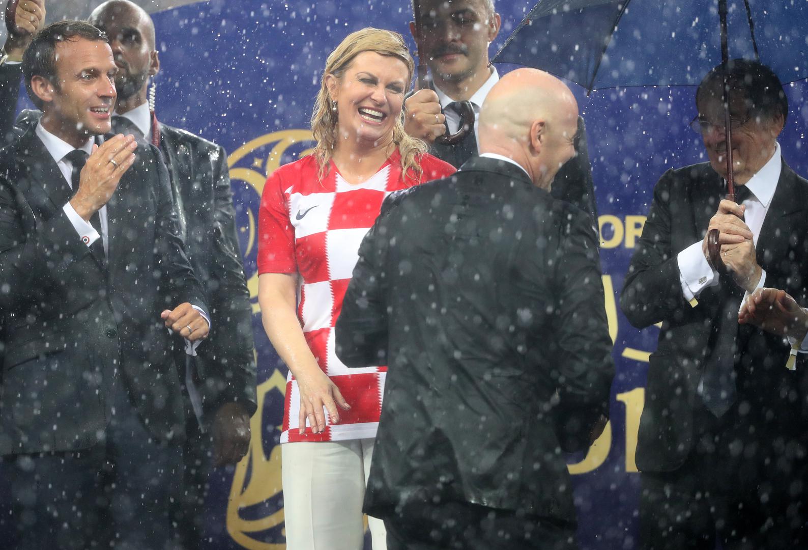 15.07.2018., stadion Luznjiki, Moskva, Rusija - Svjetsko nogometno prvenstvo 2018., finale, Francuska - Hrvatska. Emmanuel Macron, Kolinda Grabar-Kitarovic, Gianni Infantino Photo: Igor Kralj/PIXSELL 