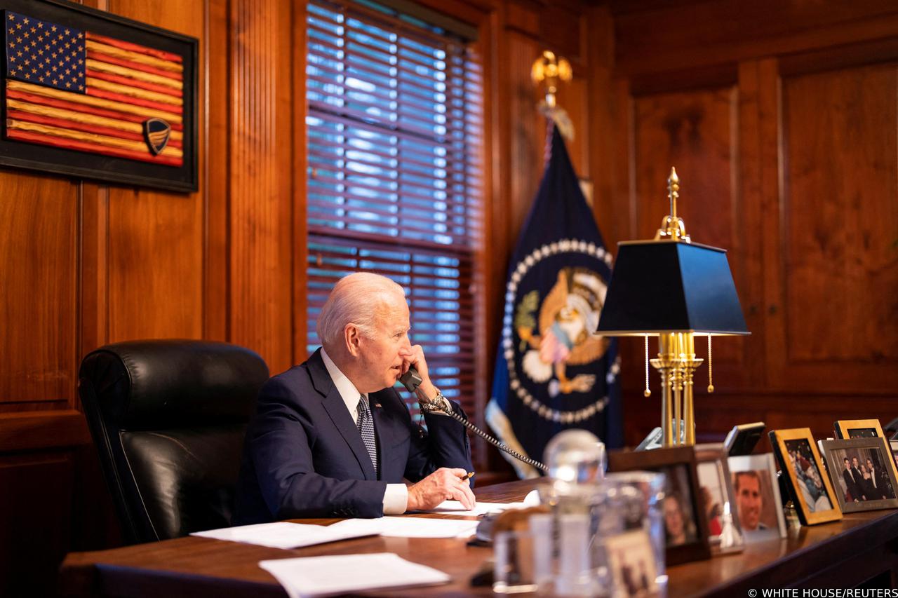 U.S. President Joe Biden speaks with Russia's President Vladimir Putin