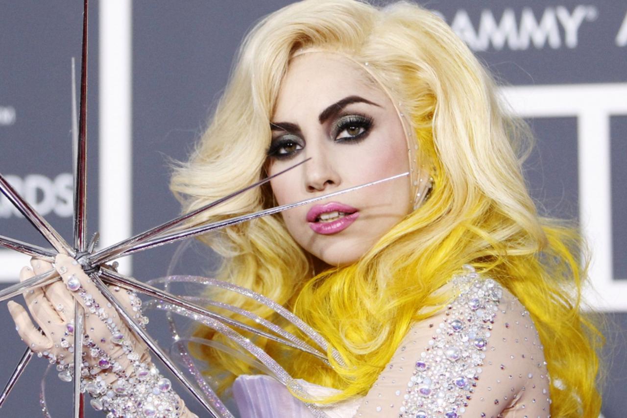 'Lady Gaga poses on the red carpet at the 52nd annual Grammy Awards in Los Angeles January 31, 2010.      REUTERS/Mario Anzuoni  (MUSIC-GRAMMYS/ARRIVALS) (UNITED STATES - Tags: ENTERTAINMENT)'