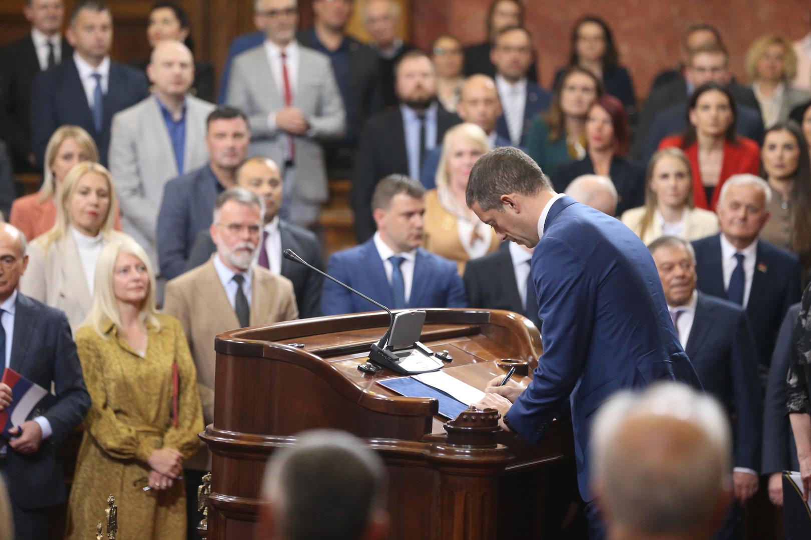02, May, 2024, Belgrade - The Prime Minister of the Republic of Serbia, Milos Vucevic, and the ministers took the oath in the Assembly of the Republic of Serbia, and with that, their mandate officially began. Marko Djuric. Photo: F.S./ATAImages02, maj, 2024, Beograd - Predsednik Vlade Republike Srbije Milos Vucevic i ministri polozili su zakletvu u Skupstini Republike Srbije, a time je poceo i zvanicno da im tece mandat. Photo: F.S./ATAImages Photo: F.S./ATAImages/PIXSELL