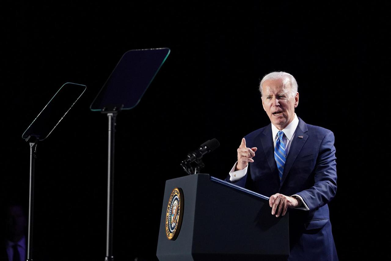 U.S. President Joe Biden speaks at the House Democratic Caucus Issues Conference in Baltimore