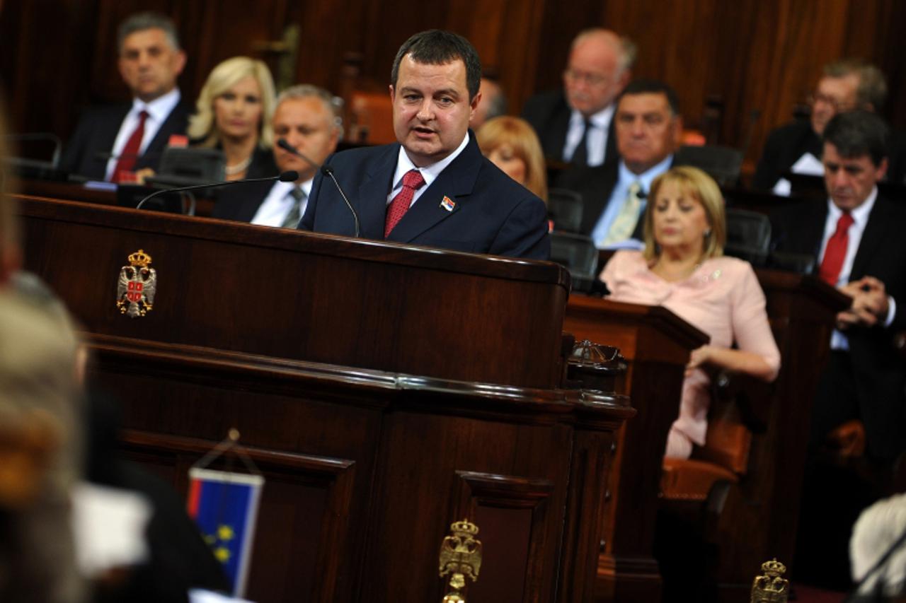 'Prime minister-designate Ivica Dacic speaks at the Serbian National assembly during a parliamentary session in Belgrade on July 26, 2012.   AFP PHOTO / ANDREJ ISAKOVIC'