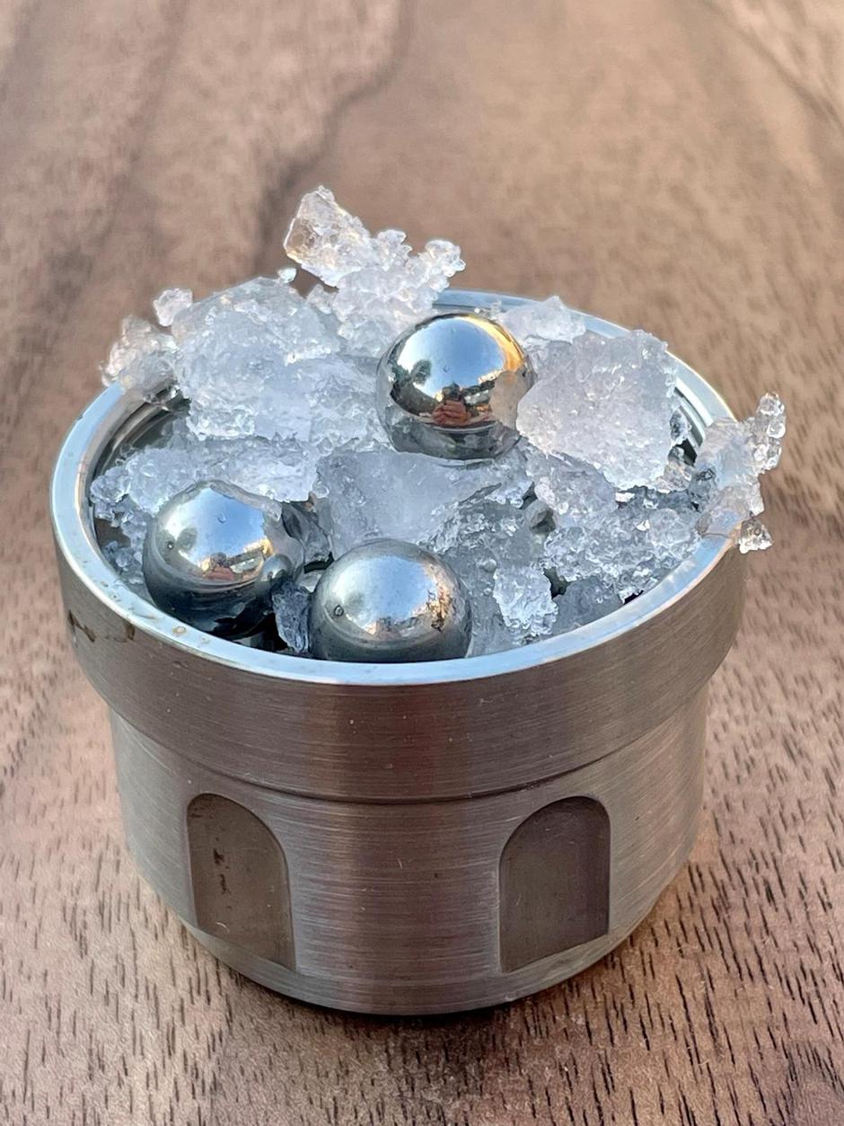 Part of a ball-milling device used to create medium-density amorphous ice