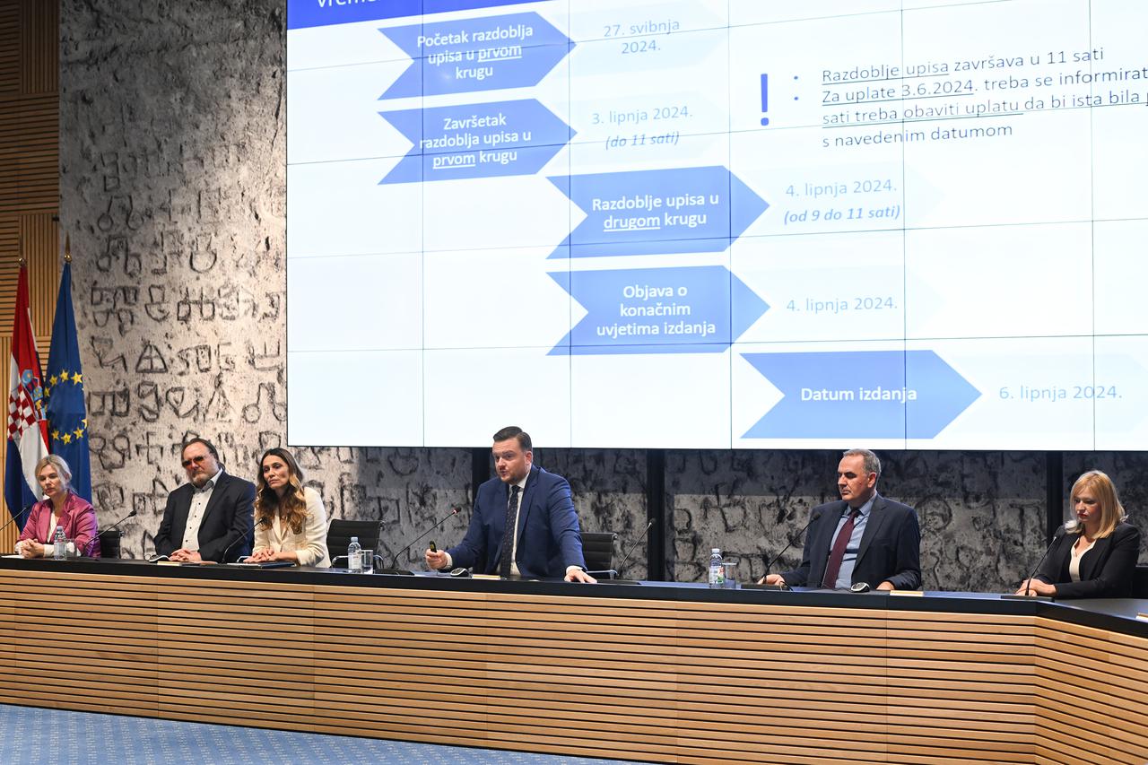 Zagreb: Konferencija za medije ministra financija Marka Primorca povodom novih trezorskih zapisa