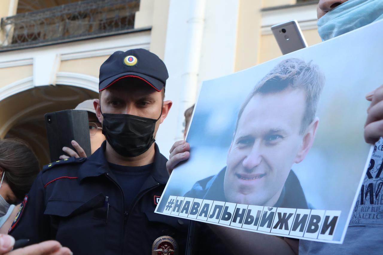 Lone protests in support of opposition activist Alexei Navalny in St Petersburg