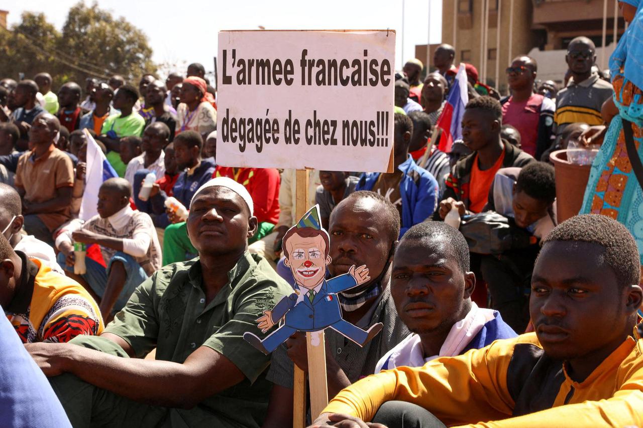 FILE PHOTO: People gather to show their support to Burkina Faso's new military leader Ibrahim Traore and demand the departure of the French ambassador in Ouagadougou