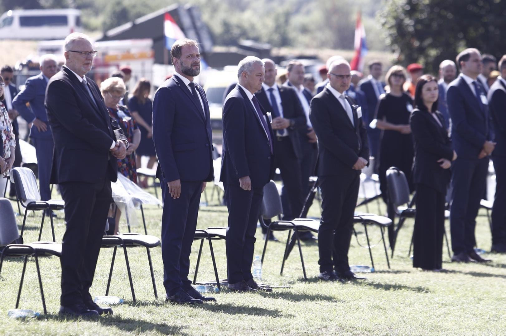 05.08.2021., Knin - Svecani program i dolazak drzavnih duznosnika povodom Dana pobjede i domovinske zahvalnosti te Dana hrvatskih branitelja na stadionu NK Dinara. Zoran Milanovic, Andrej Plenkovic. Photo: Milan Sabic/PIXSELL