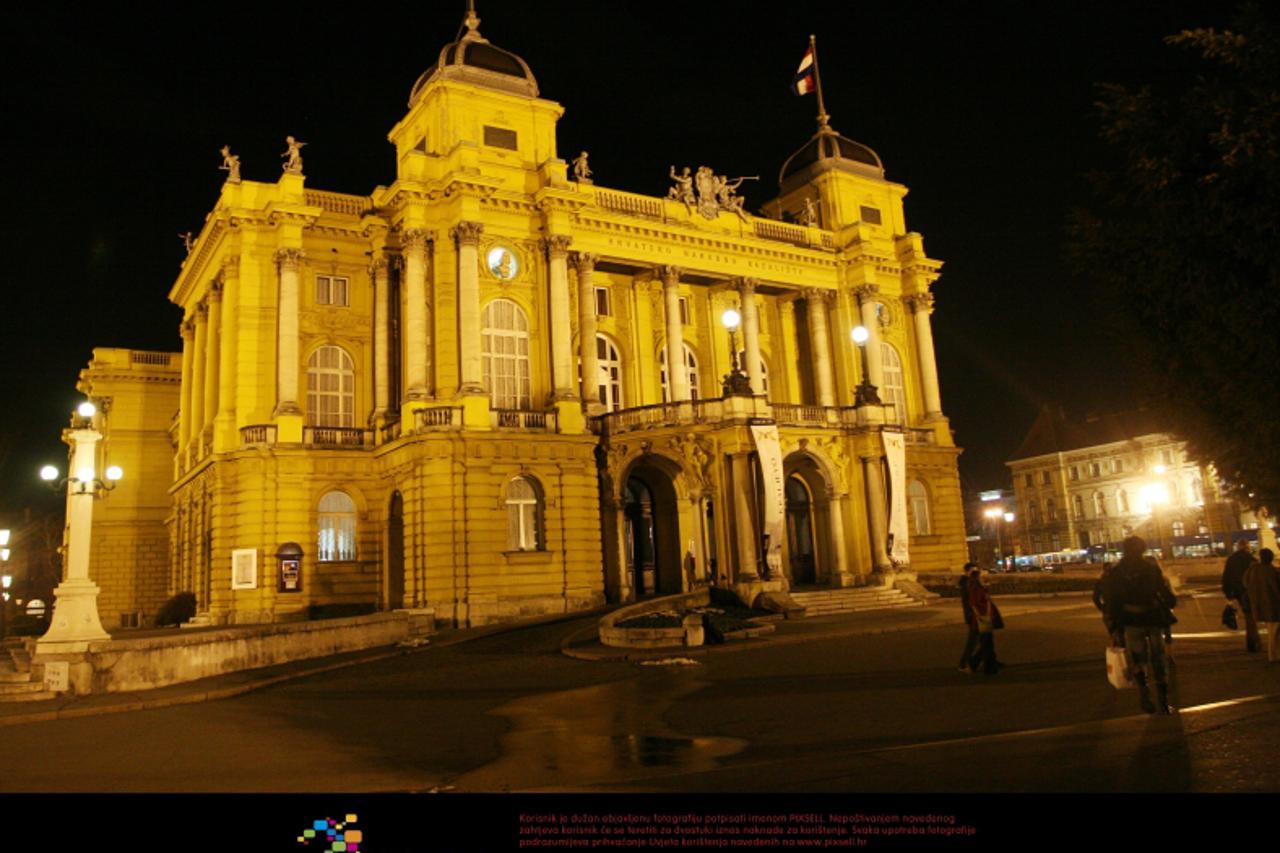 '16.03.2010,Zagreb - Zgrada Hnk osvjetljena nocu. Photo: Goran Jakus/PIXSELL'