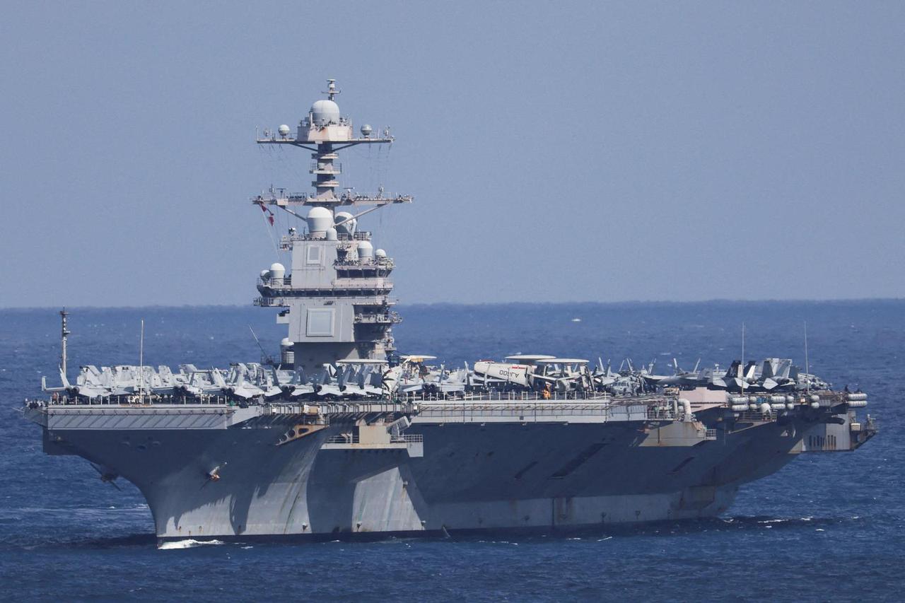 FILE PHOTO: USS Gerald R. Ford aircraft carrier arrives at Souda Bay on the island of Crete