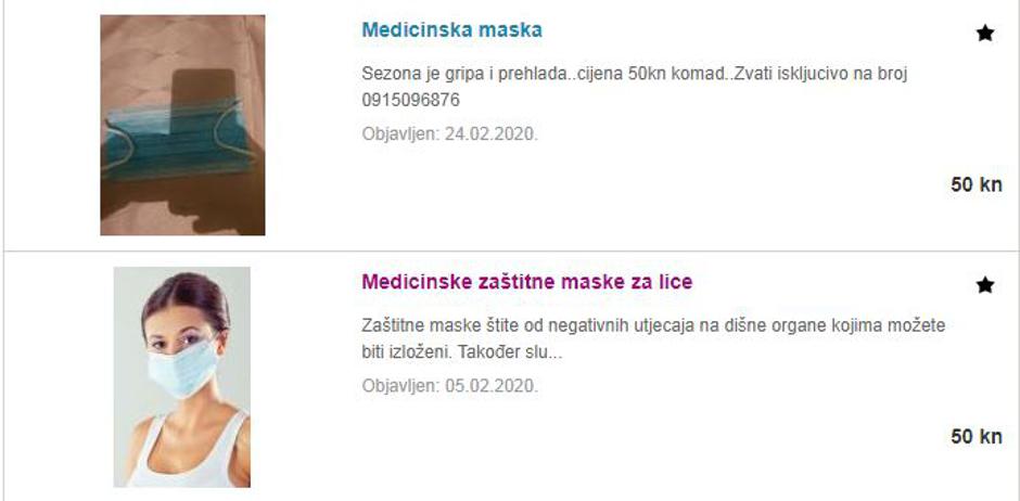 Oglasi za zaštitne maske na Njuškalu
