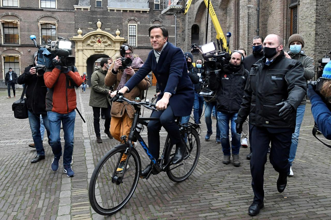 Dutch Prime Minister Mark Rutte leaves after a meeting in The Hague