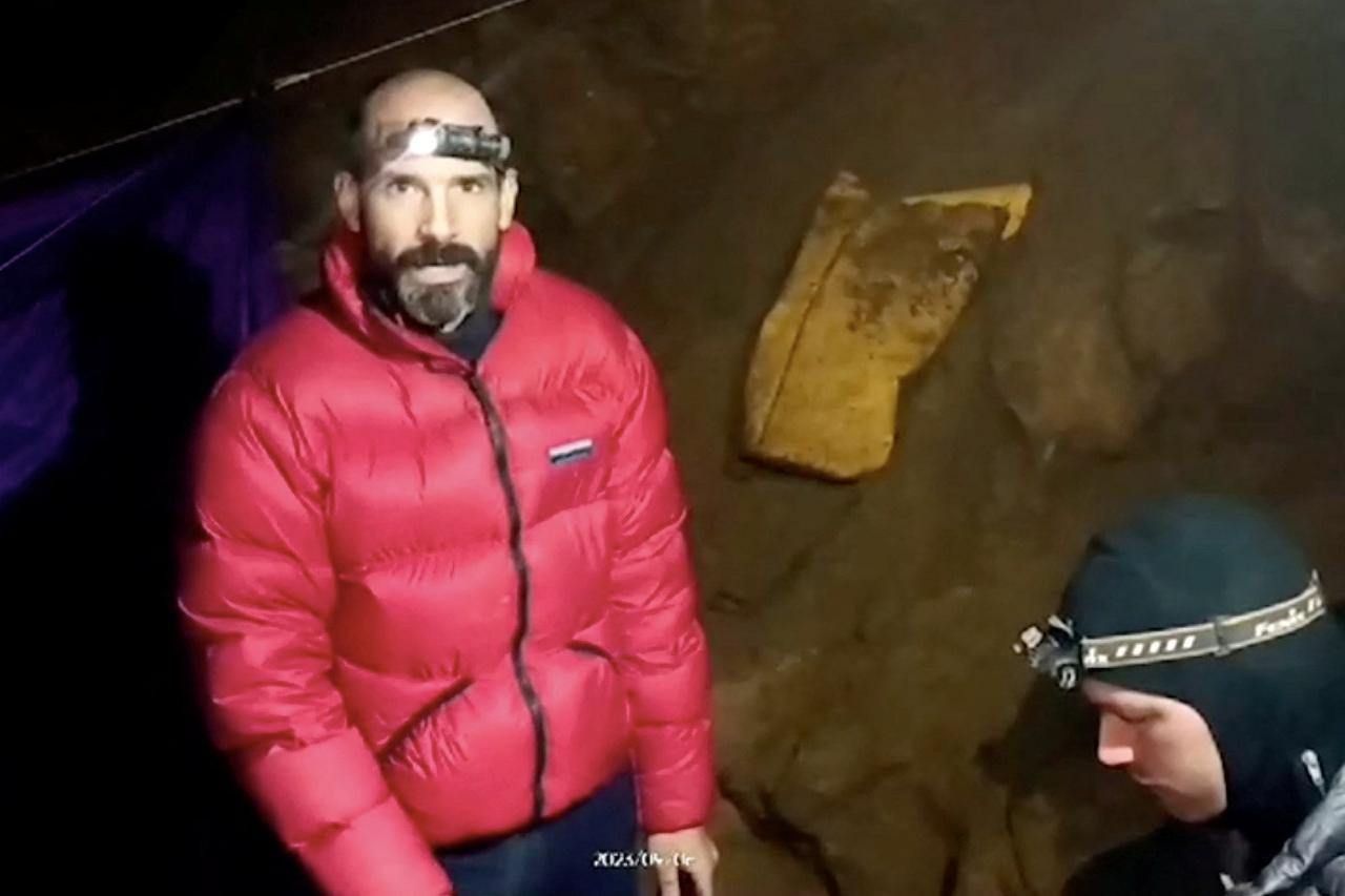 U.S. explorer Mark Dickey is seen inside the Morca Cave in Turkey
