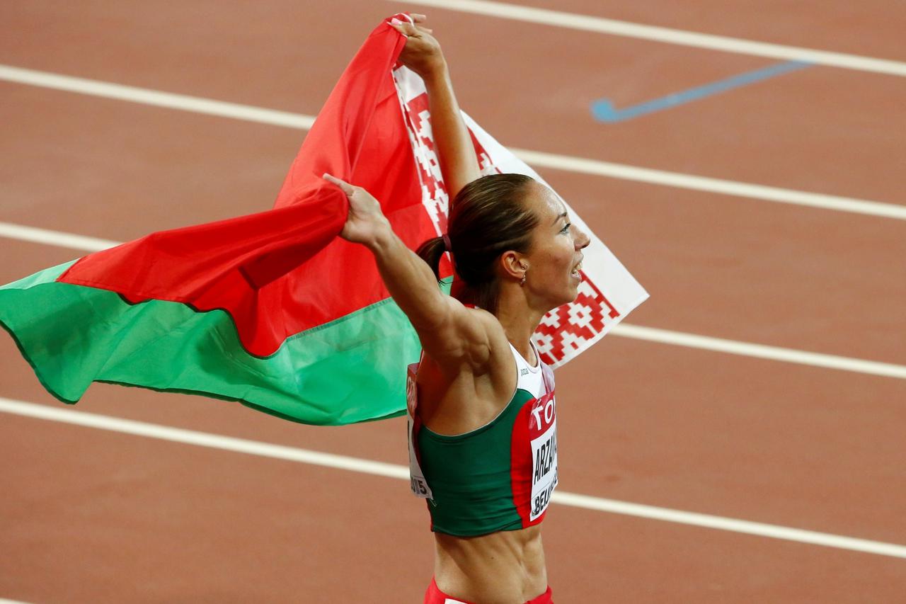 FILE PHOTO: Arzamasova celebrates winning the women's 800 metres final at the 15th IAAF Championships in Beijing