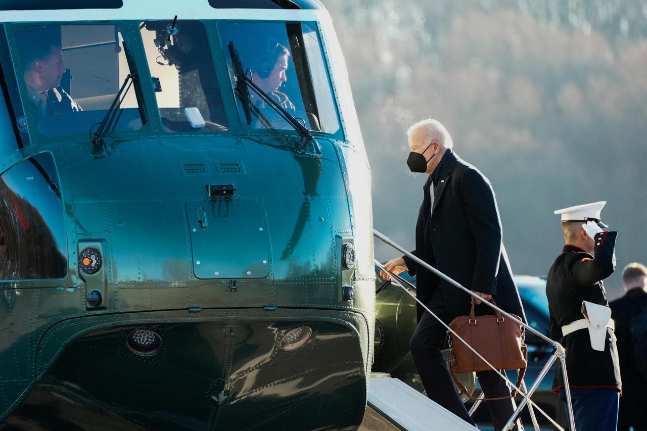 U.S. President Joe Biden boards Marine One on return travel to Washington
