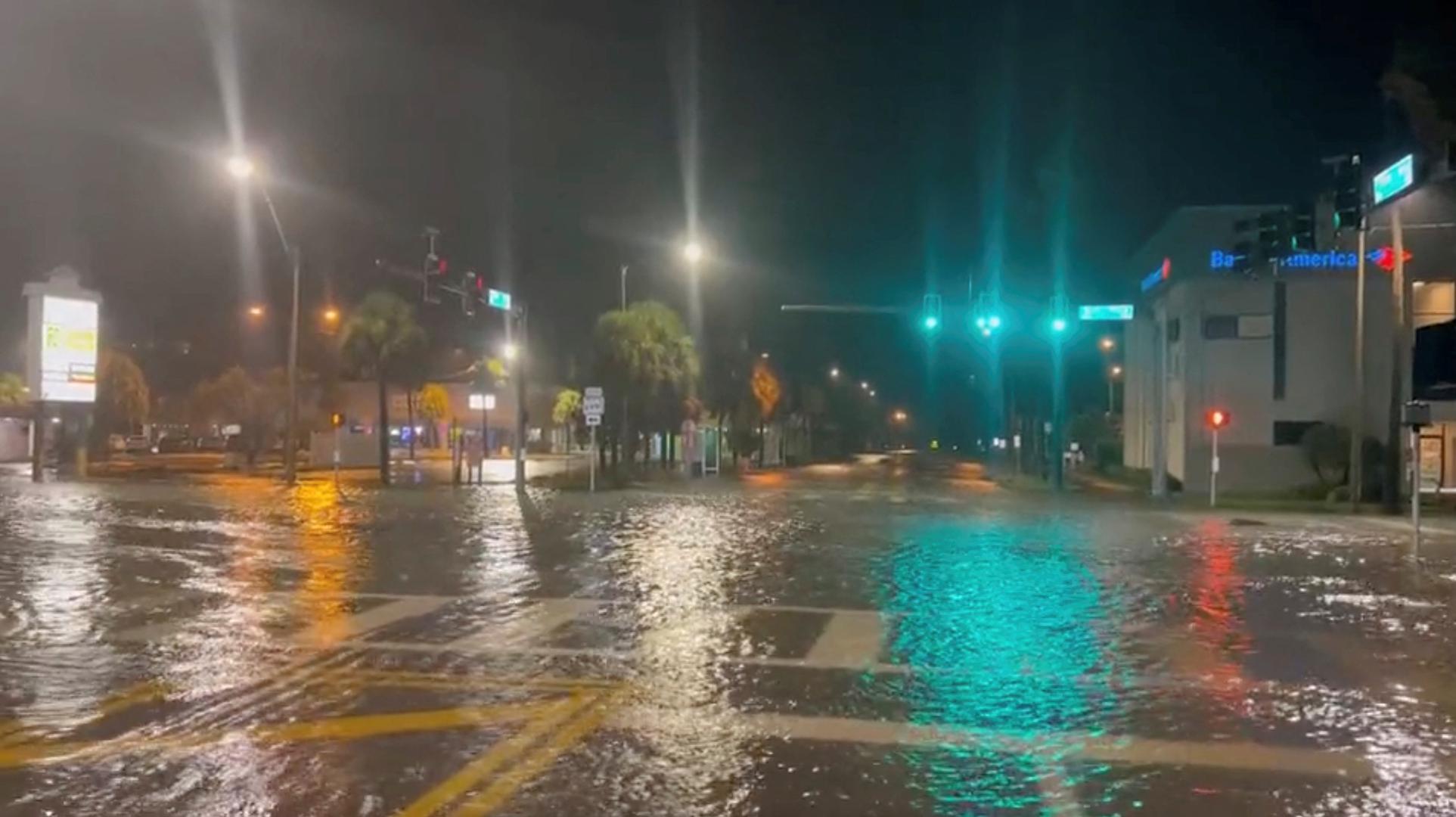 A view of a flooded street as Hurricane Idalia approaches Florida, in St Pete Beach, U.S. August 30, 2023 in this still image obtained from social media video. Pinellas County Sheriff's Office via X/via REUTERS  THIS IMAGE HAS BEEN SUPPLIED BY A THIRD PARTY. MANDATORY CREDIT. NO RESALES. NO ARCHIVES. Photo: Pinellas County Sheriff's Office/REUTERS