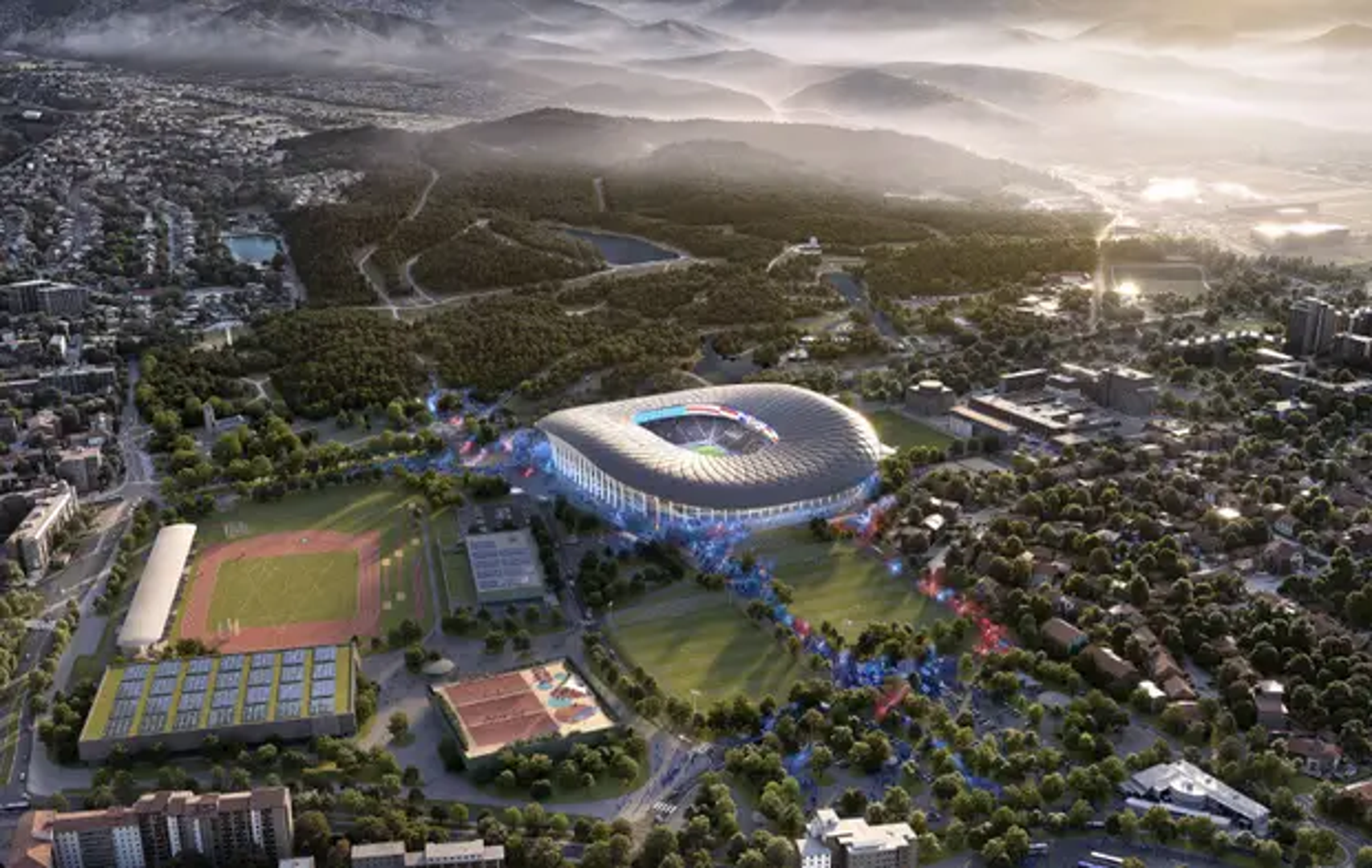 Na međunarodni natječaj za novi Maksimir i sportsko-rekreacijski centar Svetice pristiglo je čak 88 idejnih rješenja. Donosimo pregled svih projekata. Produženi park prima stadion kao organski modeliran paviljon, postavljen na masivno podnožje i obavijen nizom betonskih arkada koje mu daju snažan, ritmiziran obod. Valoviti krov zaokružuje volumen, dok se sjeverna tribina izdvaja u dva uzdignuta kraka povezana s Maksimirskom širokim krajobraznim stubištem.