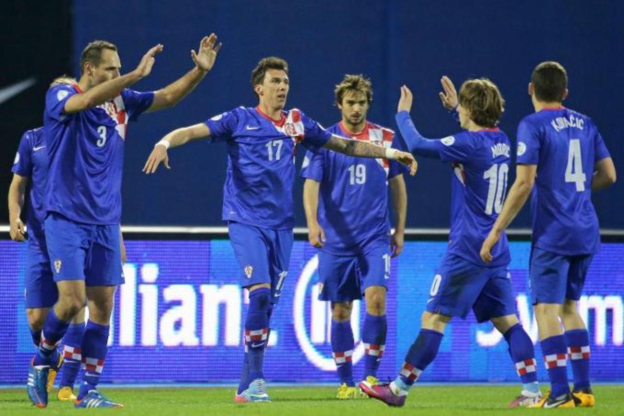 '22.03.2013., stadion u Maksimiru, Zagreb - Kvalifikacijska nogometna utakmica za Svjetsko prvenstvo 2014. u Brazilu, skupina A, Hrvatska - Srbija. Slavlje nakon pogotka Marija Mandzukica.  Photo: Gor