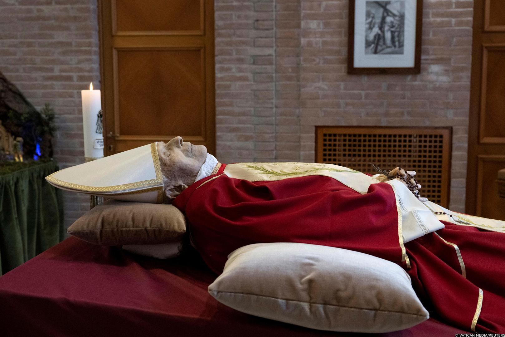 SENSITIVE MATERIAL. THIS IMAGE MAY OFFEND OR DISTURB The body of former Pope Benedict is displayed at the Vatican, January 1, 2023.    Vatican Media/­Handout via REUTERS    ATTENTION EDITORS - THIS IMAGE WAS PROVIDED BY A THIRD PARTY. Photo: VATICAN MEDIA/REUTERS