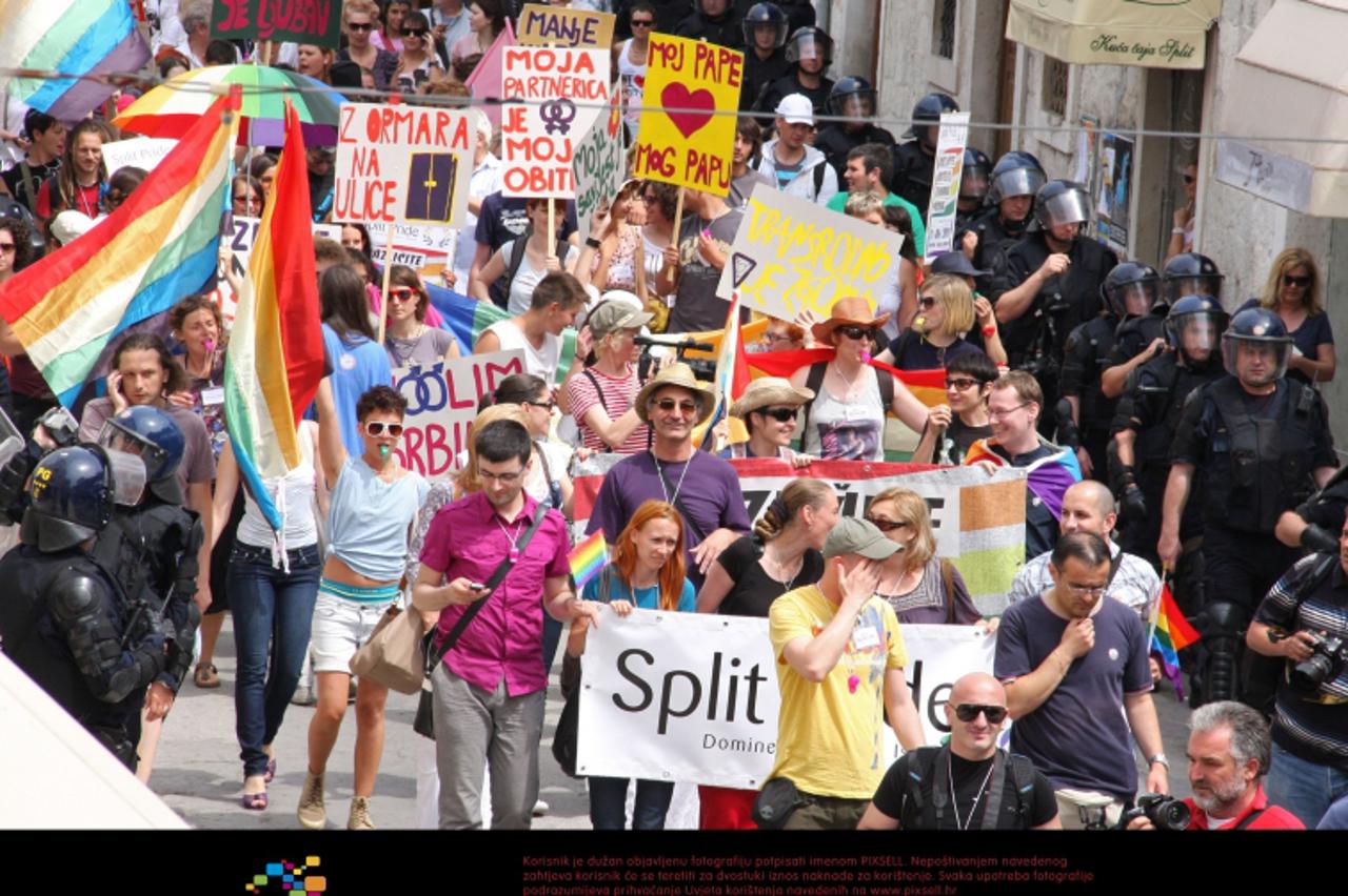 '11.06.2011., Split - Prvi Gay pride u Splitu okupio je oko 200 sudionika iz cijele Europe. Izazvao je veliki revolt u gradu tako da su specijalci imali puno posla Photo: Ivana Ivanovic/PIXSELL'