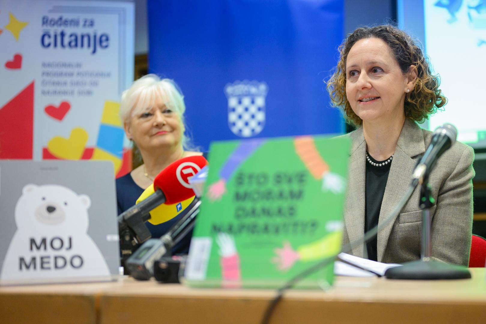 04.02.2026., Zagreb - Ministrica kulture i medija Nina Obuljen Korzinek i ministrica zdravstva Irena Hrstic odrzale su konferenciju za medije na kojoj su objavljeni rezultate nacionalnog izazova „15 po 15 – cijela Hrvatska cita djeci“ i najaviljene daljnje aktivnosti zajednickog programa Rodjeni za citanje - nacionalnog programa poticanja citanja djeci od najranije dobi. Photo: Neva Zganec/PIXSELL