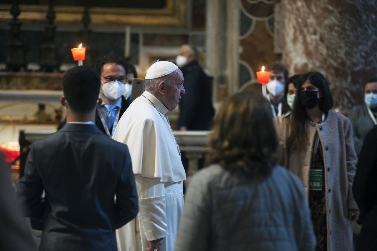 Pope Francis presides over the recitation of the Holy Rosary