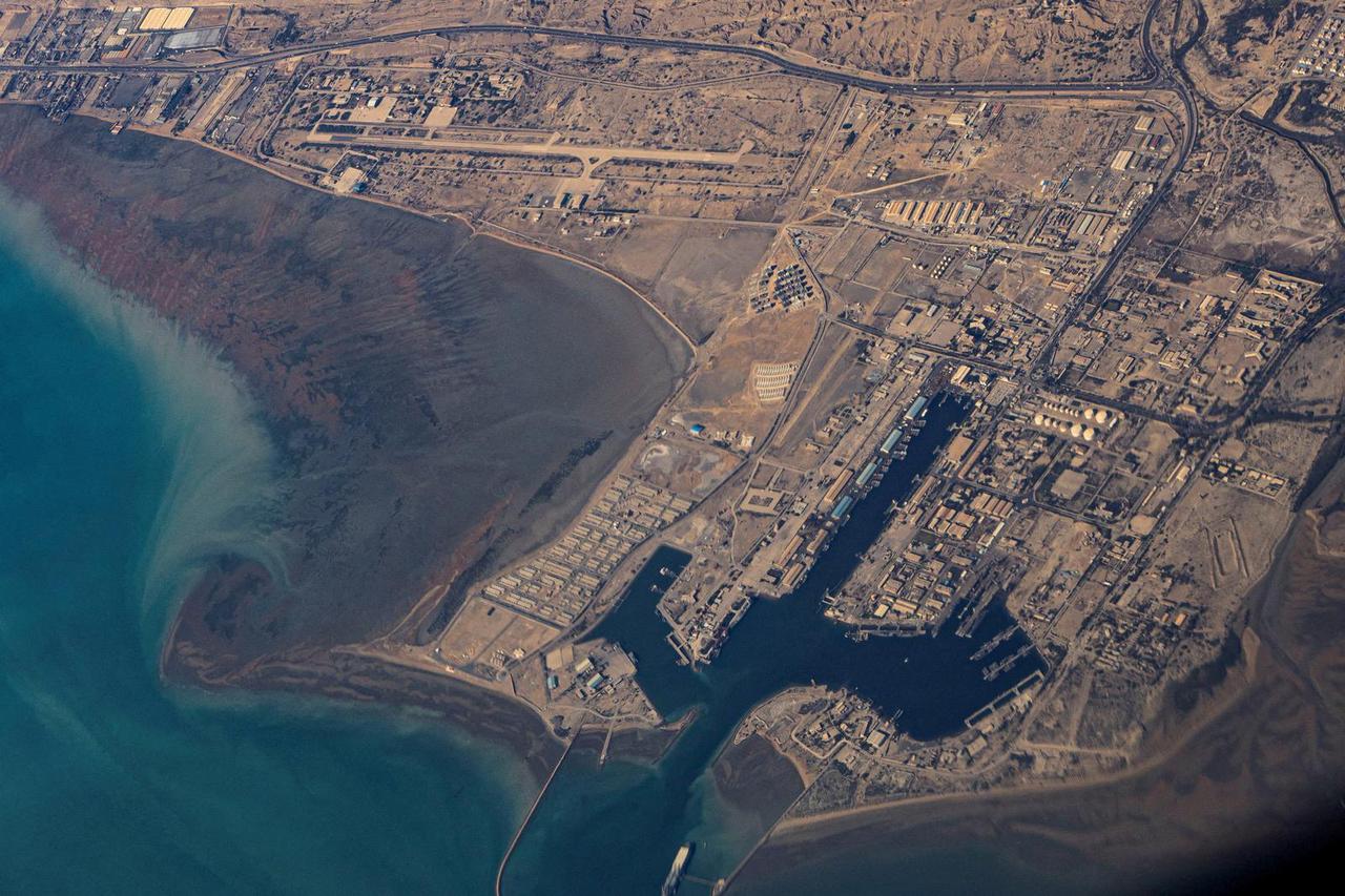 FILE PHOTO: An aerial view of the Iranian shores and Port of Bandar Abbas in the strait of Hormuz