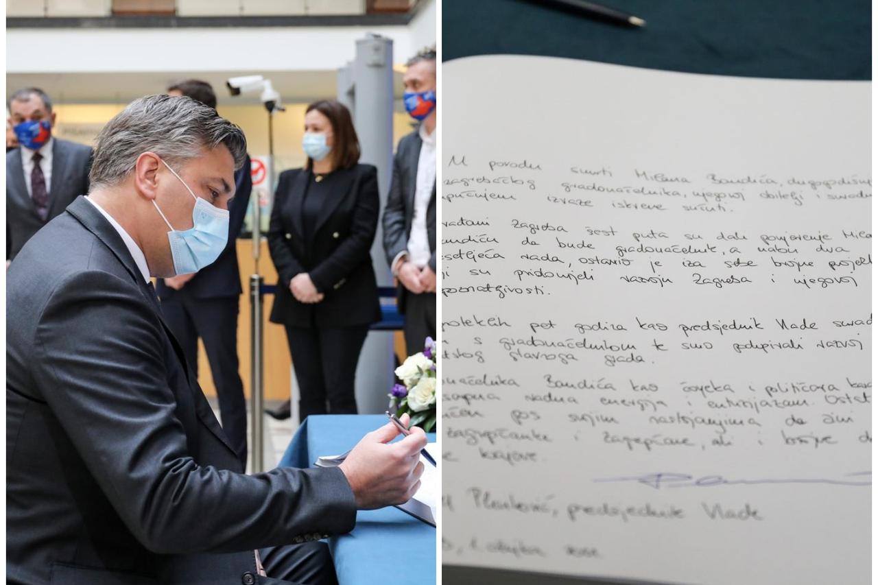 Premijer Plenković upisao se u knjigu žalosti povodom smrti Bandića