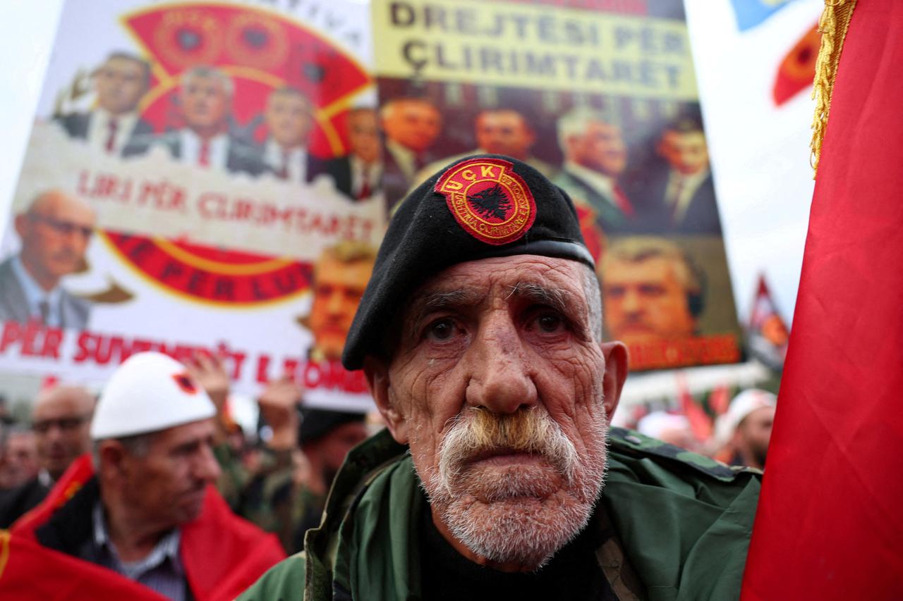 Demonstrators from Albania and Kosovo protest in support of former Kosovo President Hashim Thaci and other former Kosovo Liberation Army (KLA) members, who are on trial for war crimes