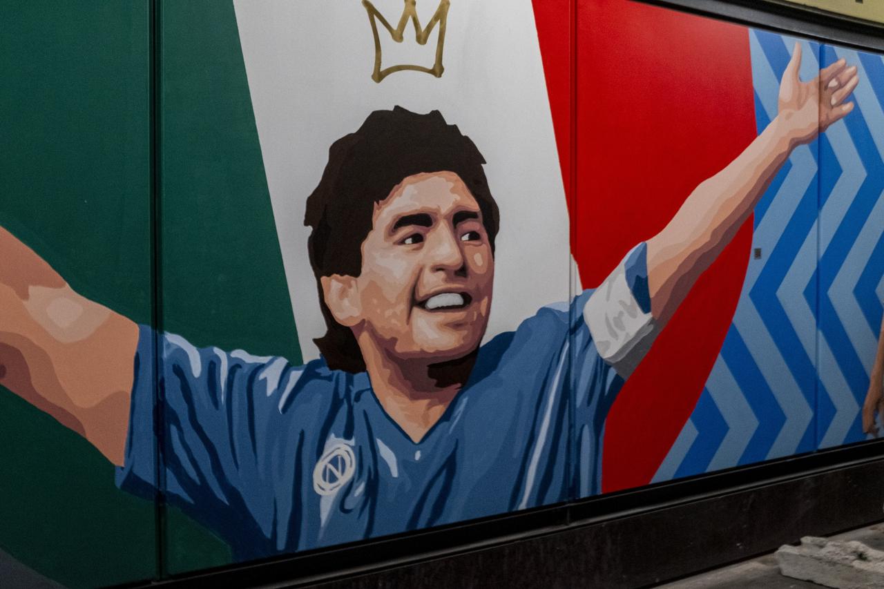 Naples the mural by Diego Armando Maradona which will be inaugurated on Saturday at the Cumana di Fuorigrotta train station stop