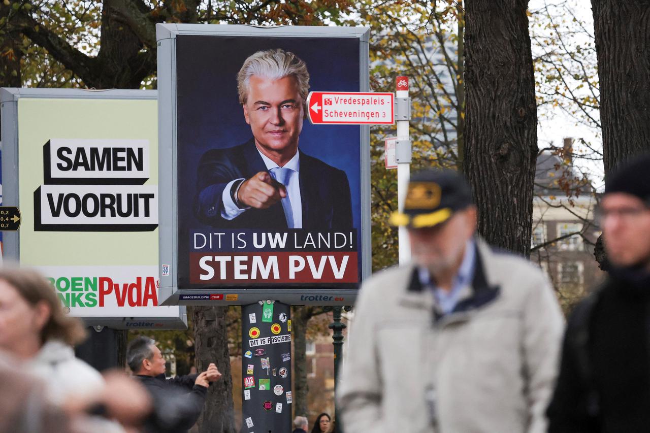 Election campaign posters displayed ahead of the general election, in The Hague