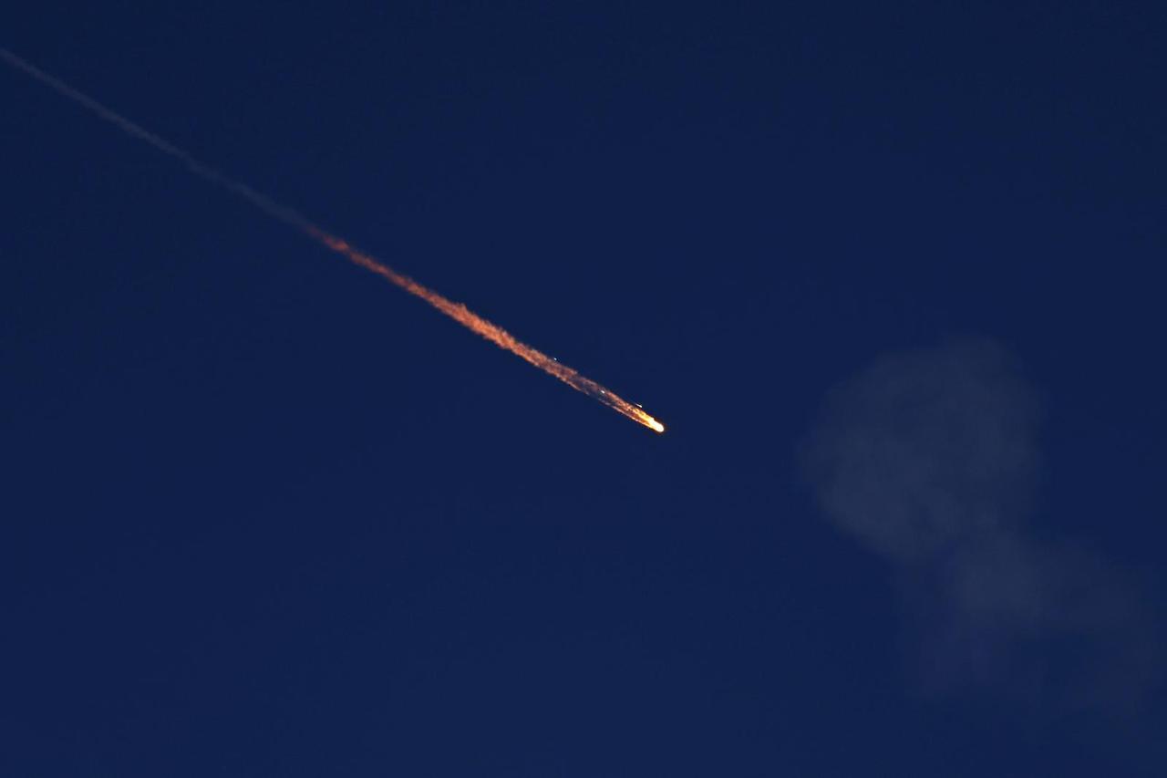 FILE PHOTO: Missiles launched from Iran towards Israel, as seen from Ashkelon