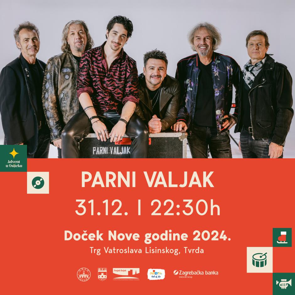 U Novu 2024. Osječani ulaze uz jedan od najdugovječnijih hrvatskih pop-rock sastava, Parni valjak. 🎸🎆