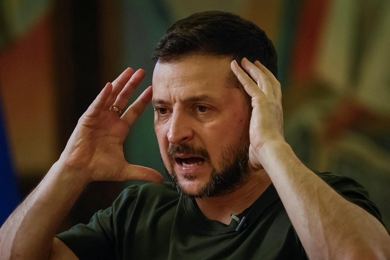 Ukraine's President Zelenskiy speaks during an interview in Kyiv