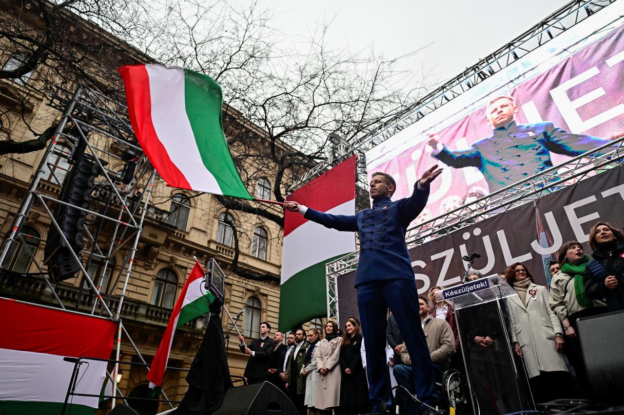 Anti-government demonstration of opposition TISZA party during Hungary's National Day celebrations, in Budapest