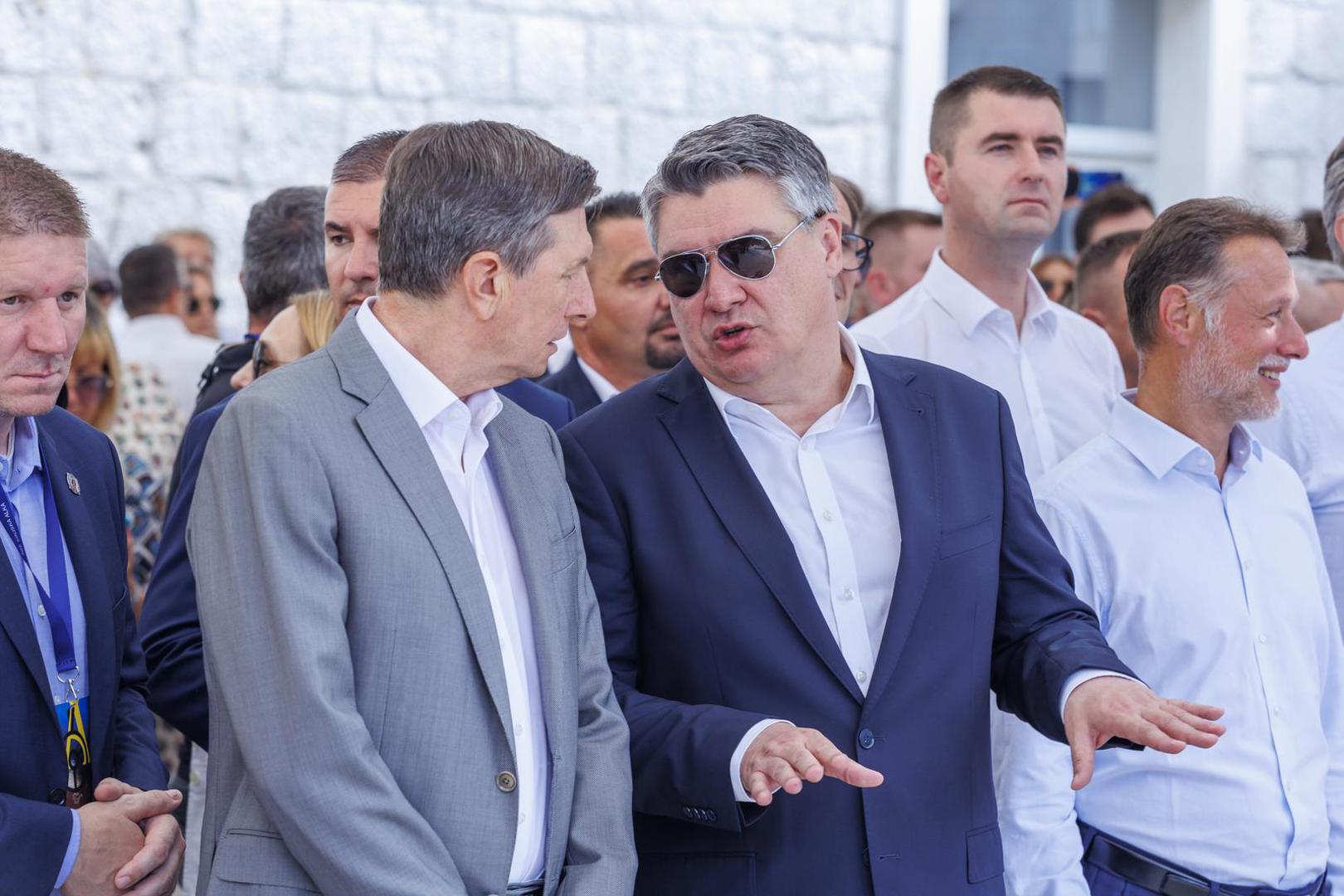 07.08.2022., Sinj - Predsjednik RH Zoran Milanovic, premijer Andrej Plenkovic s ministrima, predsjednik Republike Slovenije Borut Pahor sudjelovali su na Vojvodinom prijemu u Alkarskim dvorima.Borut Pahor, Zoran MilanovicPhoto:   Photo: Miroslav Lelas/PIXSELL